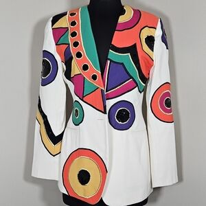 Vintage 80's Chancelle Op-Art Abstract Blazer Avante-Garde Sequin, Patchwork 6